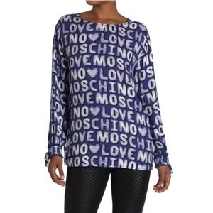 LOVE Moschino Blue Allover Logo Long Sleeve Blouse